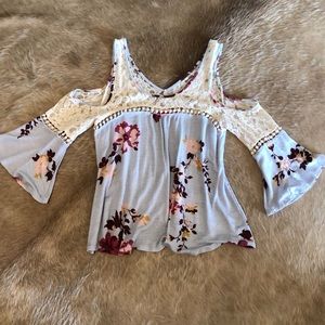 Daytrip lace and floral cold shoulder top